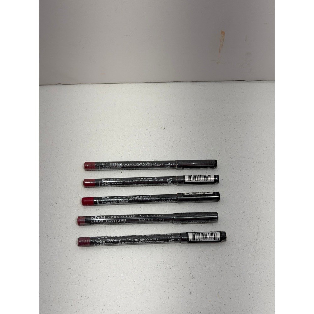NYX Suede Matte Lip Liner lot o 5pc (3x‎ Kitten Heels, Sweet Tooth Red Pink